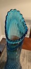 Le Smith Large Vintage Thousand Eye Peacock Blue Swung Glass Vase 17 5   