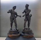 Antique Pair French Spelter Soldier Statues 15  After Guillemin Conquistador