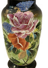 Antique Hand Blown   Painted Rose Floral Bristol Glass Vase 12     Beautiful 