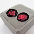 Vintage Modernist Copper Enamel Oval Earrings  Black Lava Red Volcano Splatter
