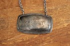 Vintage English Silver Plated Sherry Bottle Decanter Tag Label Chain
