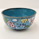 Vintage Chinese Cloisonne Enamel Metal Bowl Turquoise Blue Floral Floral 3 75 