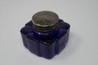 Antique Vintage Cobalt Blue Fluted Square Glass Inkwell Ink Bottle