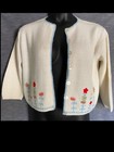 Vtg 60s Cardigan Sweater Cottagecore Embroidered Flower Art    Bonus Cardigan