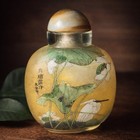 Ethereal Chinese Inside Painted Snuff Bottle Lotus Birds Poetic Signed Glass Art