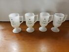 Set Of 4 Vintage Irish Coffee Mugs Milk Glass Footed Pedestal Gold Rim Shamrock