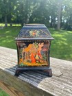 Hand Painted Square 4  Tall Russian Lacquer Lidded Footed Box  3  Wide