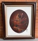 Vintage 1970s Landscape Figure Oil Painting Mid Century Modern Wall Art Signed