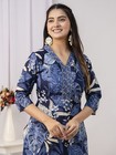 Indian Women Blue Floral Printed Pure Cotton Straight Kurta Kurti Tunic Dress