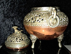 Vintage Chinese 7 x5  Brass W copper Bottom  censer  Foo Dog   Stamped