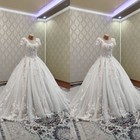 Eleagant Wedding Dresses Short Sleeveless Lace Appliques A Line Sweep Train
