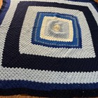 Vintage Hand Crochet Granny Square Afghan Throw Blanket 54    X 52    Blue Colors
