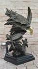 Original Bronze Sculpture Austere American Eagle Marble Base Figurine Artwork Nr