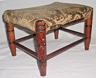 Antique 19th c Original Mohair Fabric Cherry Wood Legs Ottoman Footstool  excl