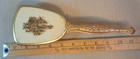 Vintage Gold Tone Floral Vanity Hair Brush With Raised Rose Design  1950s 
