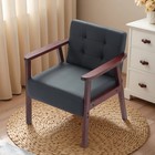 Solid Wood Frame Accent Armchair Linen pu Tufted Back Cedarwood Legs Square Arm