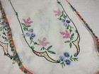 Vintage Dresser Scarf  Flower Embroidery  White  Cotton  Multi Color