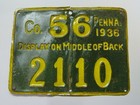 1936 Pa Pennsylvania Hunting License Somerset Co 56 Antique Advertising Tin Tag