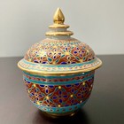 Vintage Thai Benjarong Porcelain Lidded Small Ginger Jar Handpainted Gold Accent
