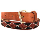 Vintage Native Indian Style Brown Tan Leather Seed Beaded Belt Womens Size M 35