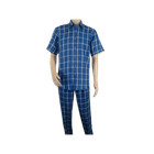 Men Inserch Premium Soft Cool Linen  2pc Walking Leisure Suit 7098 Blue Plaid