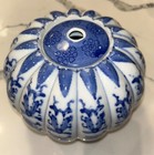 Vintage Porcelain Blue   White Floral Pumpkin Shaped Lidded  Vase 7    - Large
