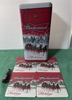 Budweiser Limited Edition 2007 Happy Holidays Aluminum Tin And Coasters 