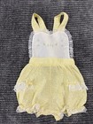 Vtg Baby Girl Romper And Dress Set Yellow Flora Lace Embroidered 6 9 Months