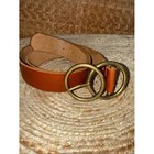 Genuine Leather Double Ring Belt Cognac Brown Brass Buckle Size L