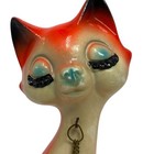 Vintage Mcm Red Eyelash Proud Mom Cat With Chained Kitten Japan Kitsch Figures