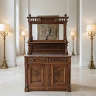 Antique 19th Century Eastlake Victorian Burled Walnut Marble Buffet With Hutch