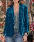 Women Velvet Cardigan Blazer Office Work Short Coat Suit Jacket With Pocket Cht