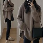 Womens Oversize Loose Round Neck Long Sleeves Knitted Baggy Sweater Jumpers Tops