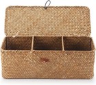 Woven Seagrass Storage Basket W lid   Sections For Organizing