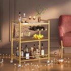 Gold Bar Cart With 3 Tier Storage Shelves  kitchen Bar Serving Cart With Wheels