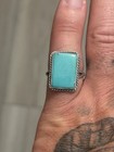 Sterling Silver Native American Sw Turquoise Rectangle Ring Signed Sz 10  925