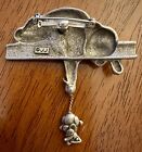 Vintage Jj Jonette Jewelry Pewter Cat Playing Catching Mouse Brooch Pin Signed