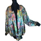 Vintage 80s Mighty Abstract Art Print Bomber Jacket Korea Colorful Satin Bold Os