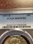 1953 D Franklin Silver Half Dollar  Pcgs Ms 65fbl  Denver      Inv12    G82ej