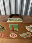 Vintage Brown Travel Suitcase W  Original Travel Hotel Decals Stickers 