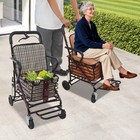 Foldable Shopping Cart With Seat Folding Seating Trolley Rolling Walker  casters