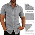 Mens Solid Short Sleeve Button Turn Down Collar Casual Blouse Casual T-shirt Top