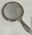 Vintage Victorian Vanity Hand Held Mirror Silver Plate Ornate Floral