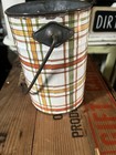 Vintage Oval Tin Pail With Metal   Wooden Handle Rustic Plaid Pattern 8   x8   x5   