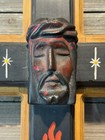 Vtg Mexican Folk Art Wood Wall Cross 3d Christ Face Sun Moon Stars Signed 15   