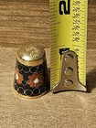 Cloisonn   Enamel Thimble Black Floral Pattern Gold Tone Vintage Sewing