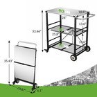Veikous Grill Cart 3-shelf Stainless Steel Outdoor Foldable 4-wheels 28 x18 5 