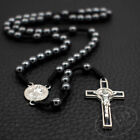 Saint St Benedict Medal Cord Rosary Black Hematite Beads Rosario San Benito 12 