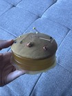 Vintage Celluloid Octagonal Round Velvet Pin Cushion With Antique Pins Tan As Is