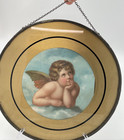 Antique Victorian Chimney Flue Cover Cherub Angel Round Glass Germany 7 3 4 
